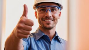 thumbs up electrician in work glasses