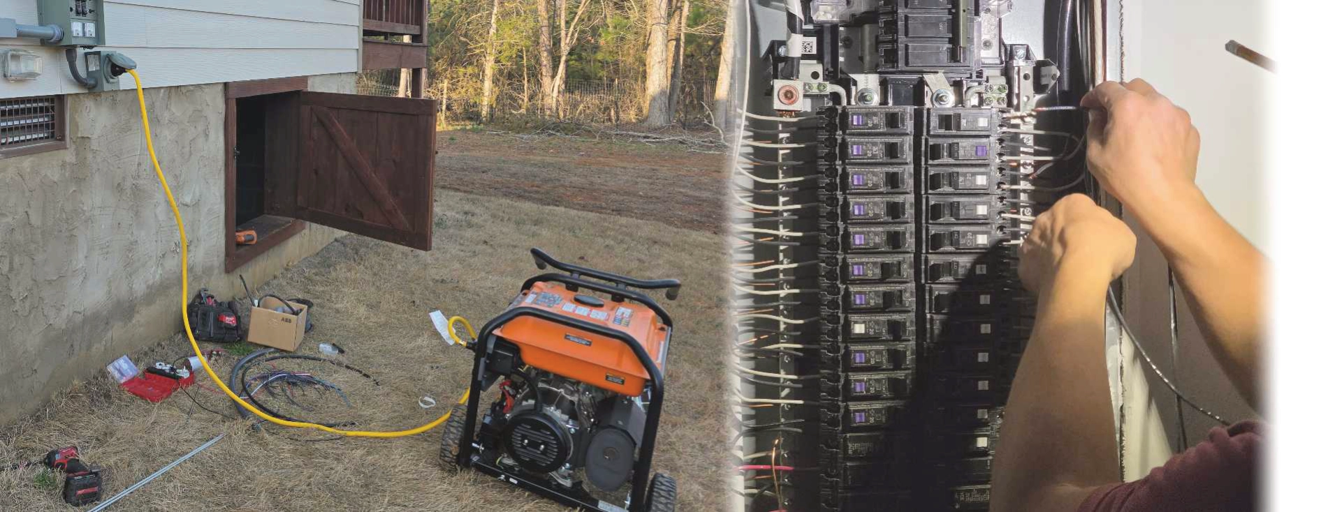 Generator connection and electrical panel work for backup power installation