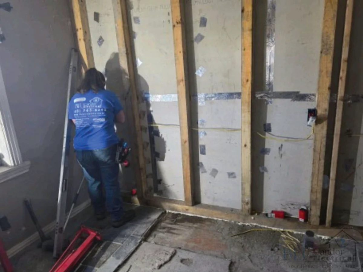 Residential electrical wiring installation during home remodel in Northeast Texas